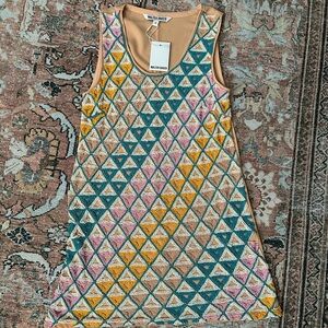 NWT Walter Baker Colorful Triangle Vera Cruz Beading Pattern Mini Dress